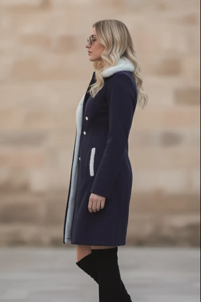 Kışlık Günlük Kaşe Kadın Kaban - Resim 2