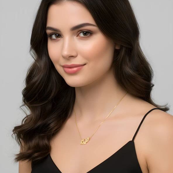 Kalpli Fil Gümüş Kolye - Altın - Resim 2