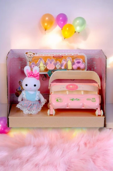 Mini Tavşan Ailesi Üçüz Bebe Puset ürün görseli 1