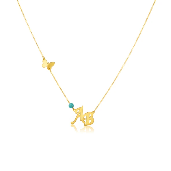 Kelebekli Çapraz Harf Kolye - Altın ürün görseli 1