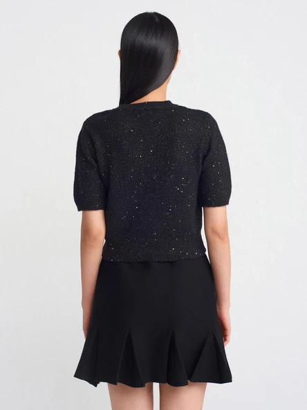 10703 DİLVİN BİSİKLET YAKA PULLU SİMLİ TRİKO KAZAK - Resim 2