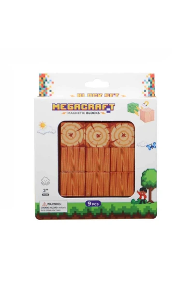 Megacraft Manyetik 9 Parça Bloklar - Ağaç Desenli - Resim 4