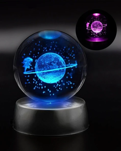 Sevgiliye Eşe Özel Günlere Sürpriz Hediye Satürn Kız Cam Küre Renk Değiştiren Işıklı Satürn Cam Kız Küre Hediye ürün görseli 1