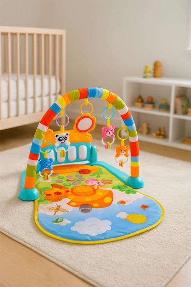 Piyanolu Mantar Desenli Bebek Oyun Halısı – 0+ Ay, Hayvan Figürlü ürün görseli 1
