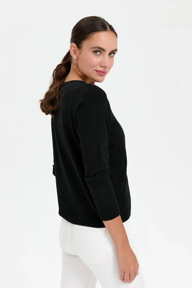 24187 DESEN TRİKO V YAKA DİKİŞSİZ ÖNÜ DESENLİ KAZAK - Resim 4