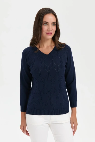 24187 DESEN TRİKO V YAKA DİKİŞSİZ ÖNÜ DESENLİ KAZAK - Resim 11