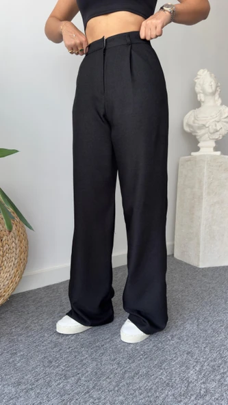 Yün Efekt Siyah Palazzo Pantolon ürün görseli 1