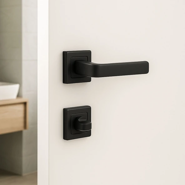 Akdam WC Banyo Kapı Kolu Seti Siyah Modern İçten Kilitlemeli Sessiz Mekanizma Uyumlu Şık Kulp Takımı - Resim 6