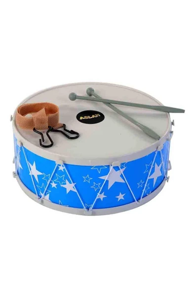 Yıldız Desenli Mavi ve Kırmızı Çocuk Davulu – Askılı, Bagetli, 25 cm, Müzik Aleti Oyuncak - Resim 5
