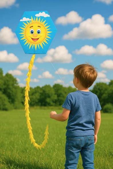 Altıgen Uçurtma Mutlu Güneş 50mt İpli ürün görseli 1