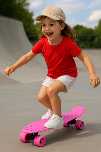 4 Tekerlekli Pembe Penny Board / Kaykay - 55Cm , Slikon Teker - Resim 2
