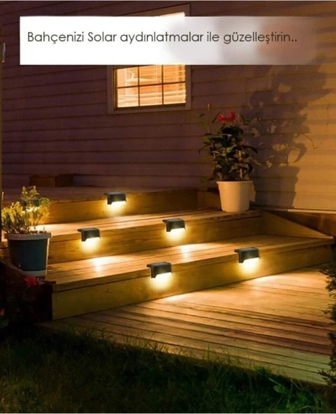 Solar Güneş Enerjili LED Lamba Dekoratif 2 Adet Köşebent Merdiven Veranda Dekor Bahçe Aydınlatma - Resim 2