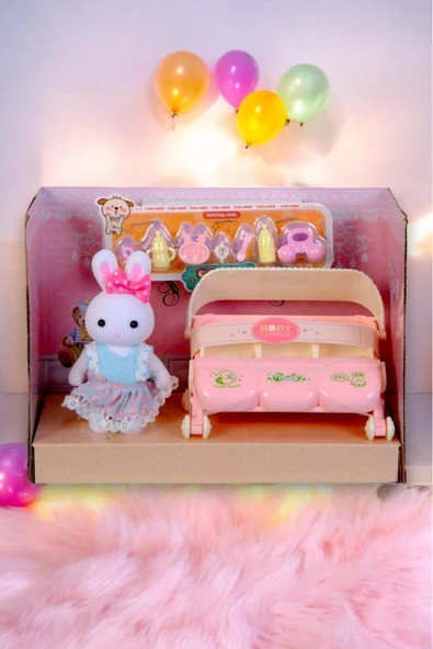 Mini Tavşan Ailesi Üçüz Bebe Puset - Resim 3