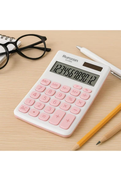 Runzon RZ.320 12 Haneli Masaüstü Güneş Enerjili Hesap Makinesi – Pembe ve Mavi Renk Seçenekli - Resim 6