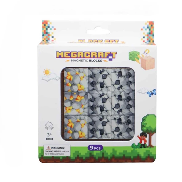 Megacraft Manyetik Bloklar 9 Parça Değerli Taş Desenli - Sarı / Gri / Siyah - Resim 2