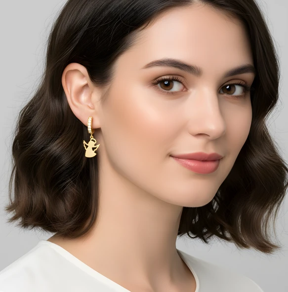 Melek Küpe Taşlı Sallantılı - Rose - Resim 2