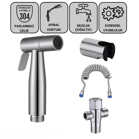 Coofbe Paslanmaz Çelik Sprial Hortum Tuvalet Musluk Seti Taharet Musluğu El Tuvalet Sprey Tabancası ürün görseli