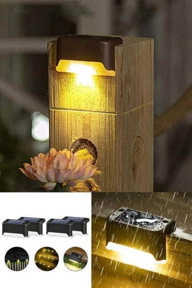 Sokak Bahçe Aydınlatma Dekoratif 2 Adet Köşebent Merdiven Veranda Solar Güneş Enerjili LED Lamba Dekor Bahçe Aydınlatma - Resim 5