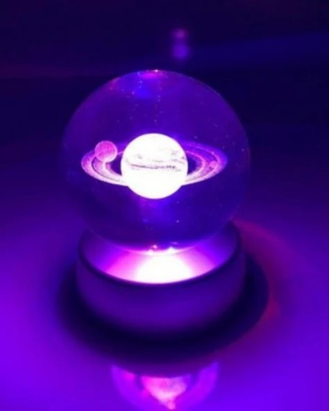 Özel Günlere Hediye Satürn Gezegen Cam Küre LED Işıklı Renk Değiştiren Sevgiliye Eşe Sürpriz Hediye Dekoratif Cam Küre ürün görseli 1