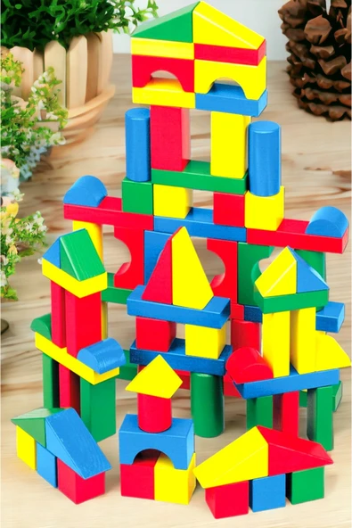 Hak-İş Oyuncak Eğitici Renkli Ahşap Bloklar 102 Parça - Resim 5