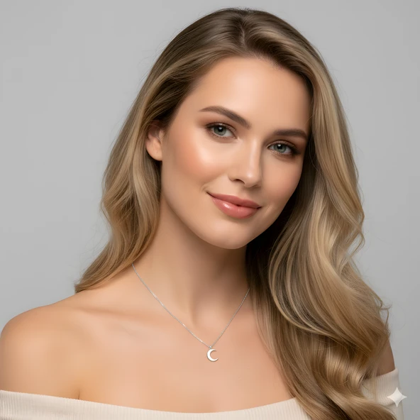 Ay Gümüş Kolye - Rose - Resim 2