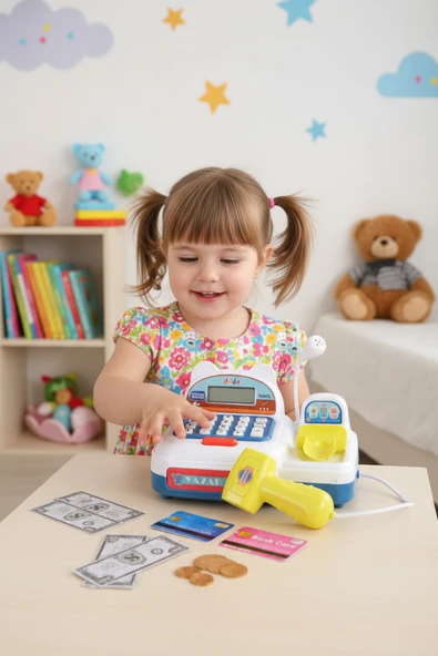 Oyuncak Yazar Kasa Seti – Mavi & Beyaz – Sesli ve Işıklı, Para & Kredi Kartlı, 3+ Yaş - Resim 4