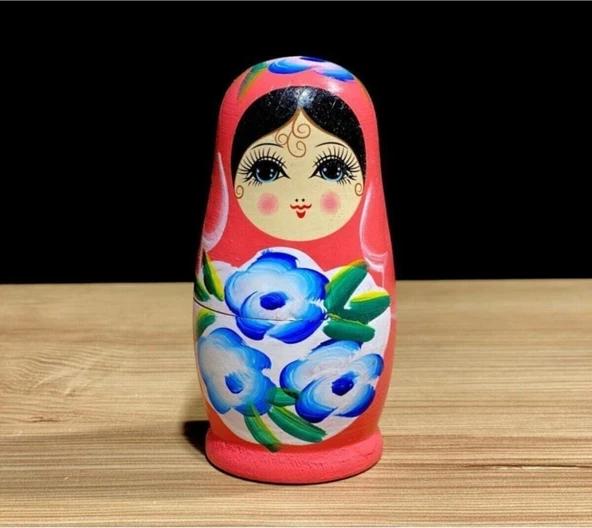 Sevgiliye Özel Günlere Hediye Dekoratif Süpriz  Iç Içe Geçen Ahşap Pembe Matruşka Bebek 5'li  Set - Resim 2