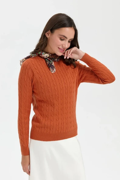 23329 DESEN TRİKO SIFIR YAKA SAÇ ÖRGÜLÜ KAZAK - Resim 5