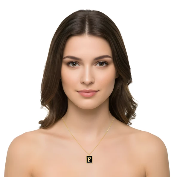 Plaka Harf Gümüş Kolye - Rose - Resim 2