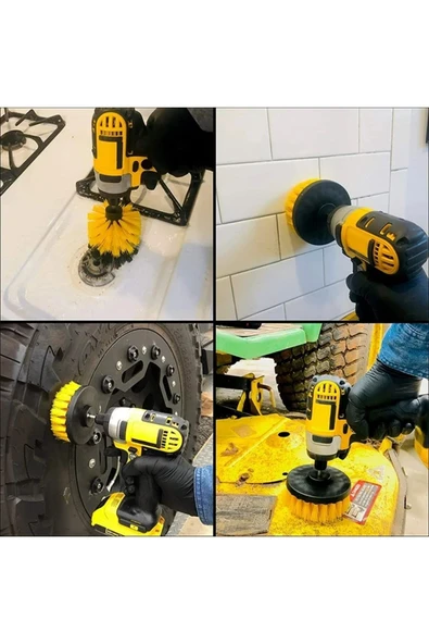 Matkap Ucuna Takılan 3 lü Temizlik Fırça Seti Zorlu Kir Temizleyici 3 Parça Temizleme Fırçası - Resim 4