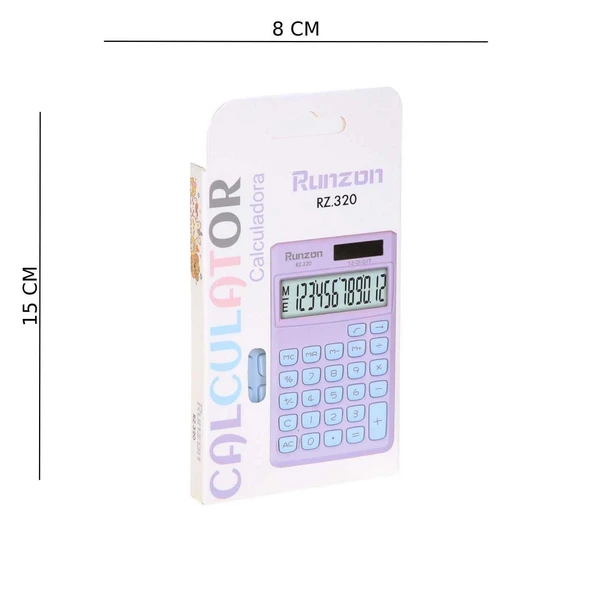 Runzon RZ.320 12 Haneli Masaüstü Güneş Enerjili Hesap Makinesi – Pembe ve Mavi Renk Seçenekli - Resim 3