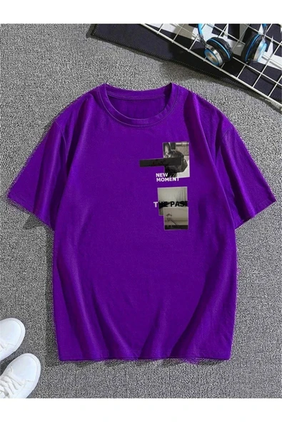 Unisex Mor New Moment Baskılı Oversize T-shirt ürün görseli 1