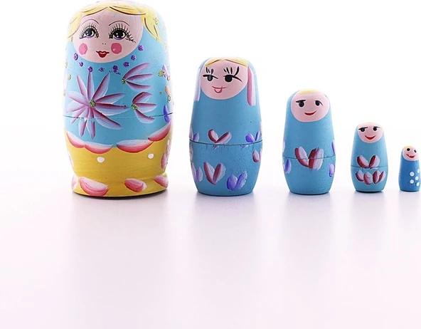 Sevgiliye Hediye Ahşap Tombul Iç Içe Matruşka Bebek Mavi 1 Set 5li Büyük Boy Sevimli Eğlence Seti ürün görseli 1