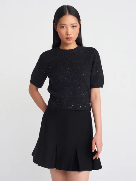 10703 DİLVİN BİSİKLET YAKA PULLU SİMLİ TRİKO KAZAK ürün görseli 1