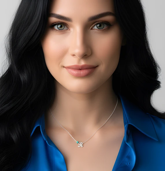 Boncuklu Minik Harf Kolye - Rose - Resim 2