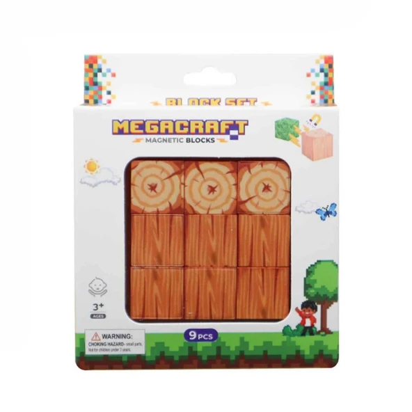 Megacraft Manyetik 9 Parça Bloklar - Ağaç Desenli - Resim 2