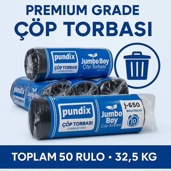 Pundix J650 Jumbo Boy Çöp Torbası 80X110 cm 5 Koli(Toplam 50 Rulo 32.5 Kg) Endüstriyel Kalın Dayanıklı Opp Ambalajlı Çöp Poşeti Seti Ev, Ofis, Bahçe ve Sanayi Kullanımı Için İdeal - Resim 4
