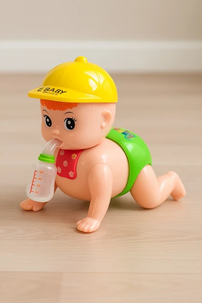 Emekleyen Biberonlu Işıklı ve Müzikli Oyuncak Bebek - Resim 4