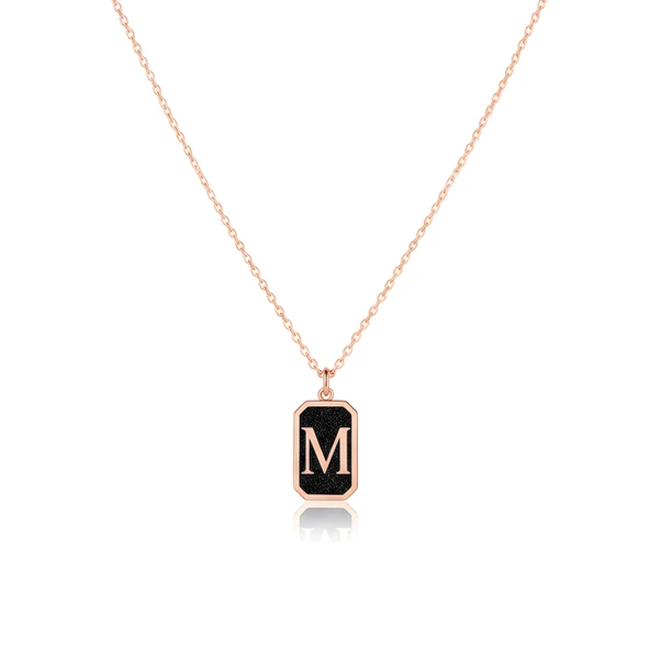 Gece Siyahı Parıltısı Harf Gümüş Kolye - Rose ürün görseli 1