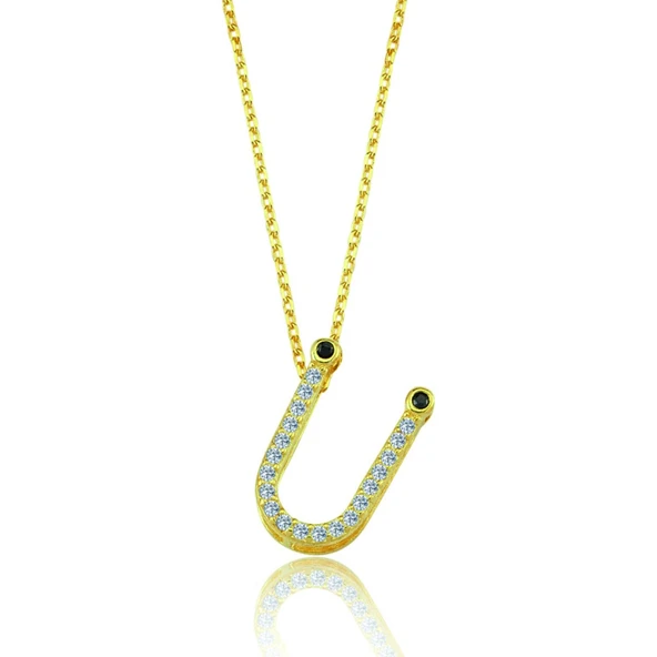 Işıltılı Prizma Ü Harfi Gümüş Kolye - Altın ürün görseli 1