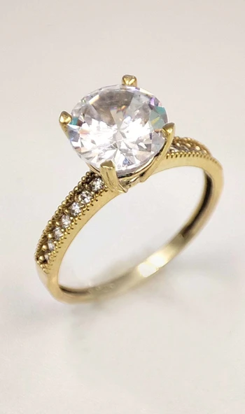 Dört Tırnak Tek Taşlı Gümüş Yüzük - Altın ürün görseli 1