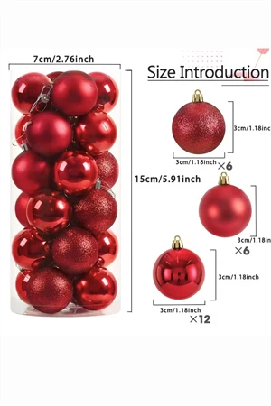 24 Adet 3 cm Kırmızı & Altın Noel Ağacı Süs Topu Seti | Mini Plastik Yılbaşı Dekor Topları ürün görseli 1