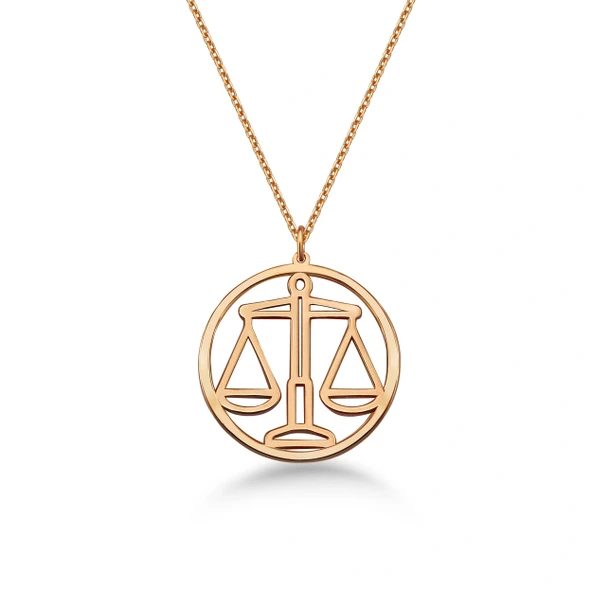 Çember Terazi Burcu Gümüş Kolye - Rose ürün görseli 1