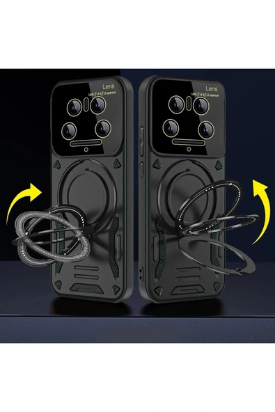 LitaeTrend Xiaomi Mi 14 Ultra Kılıf Joy Lens Standlı Kapak - Siyah - Resim 4