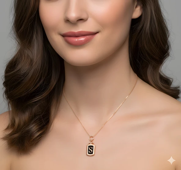 Tasarım Mineli Harf Gümüş Kolye - Gümüş - Resim 2