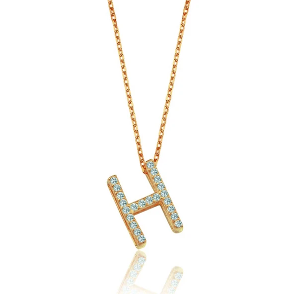 Işıltılı Prizma H Harfi Gümüş Kolye - Rose ürün görseli 1