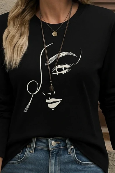 MDB Kadın Uzun Kollu Bisiklet Yaka Yüz Desenli Viskon Bluz - Resim 2