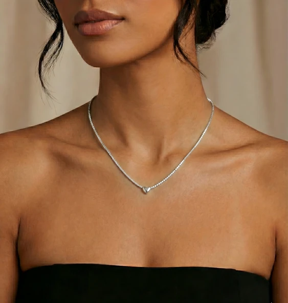 Kalp Suyolu Taşlı Gümüş Kolye - Rose - Resim 3