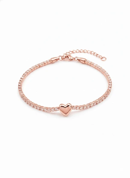 Kalp Suyolu Taşlı Gümüş Bileklik - Rose ürün görseli 1