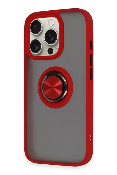 LitaeTrend iPhone 16 Pro Kılıf Montreal Yüzüklü Silikon Kapak - Kırmızı - Resim 2